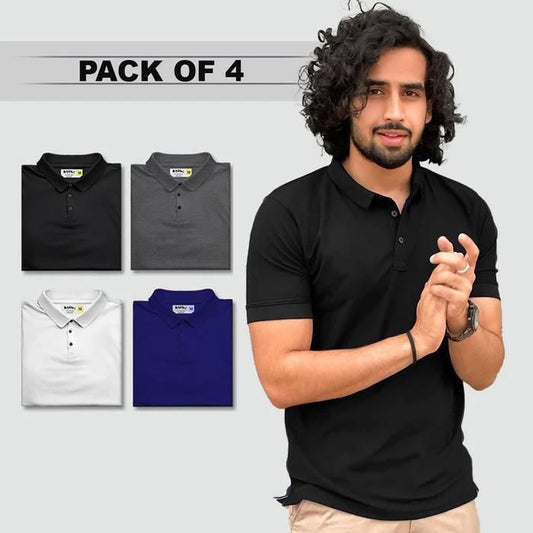 👕 Poly Matte Solid Half-Sleeve Men's Polo T-Shirts (Pack of 4) ✨