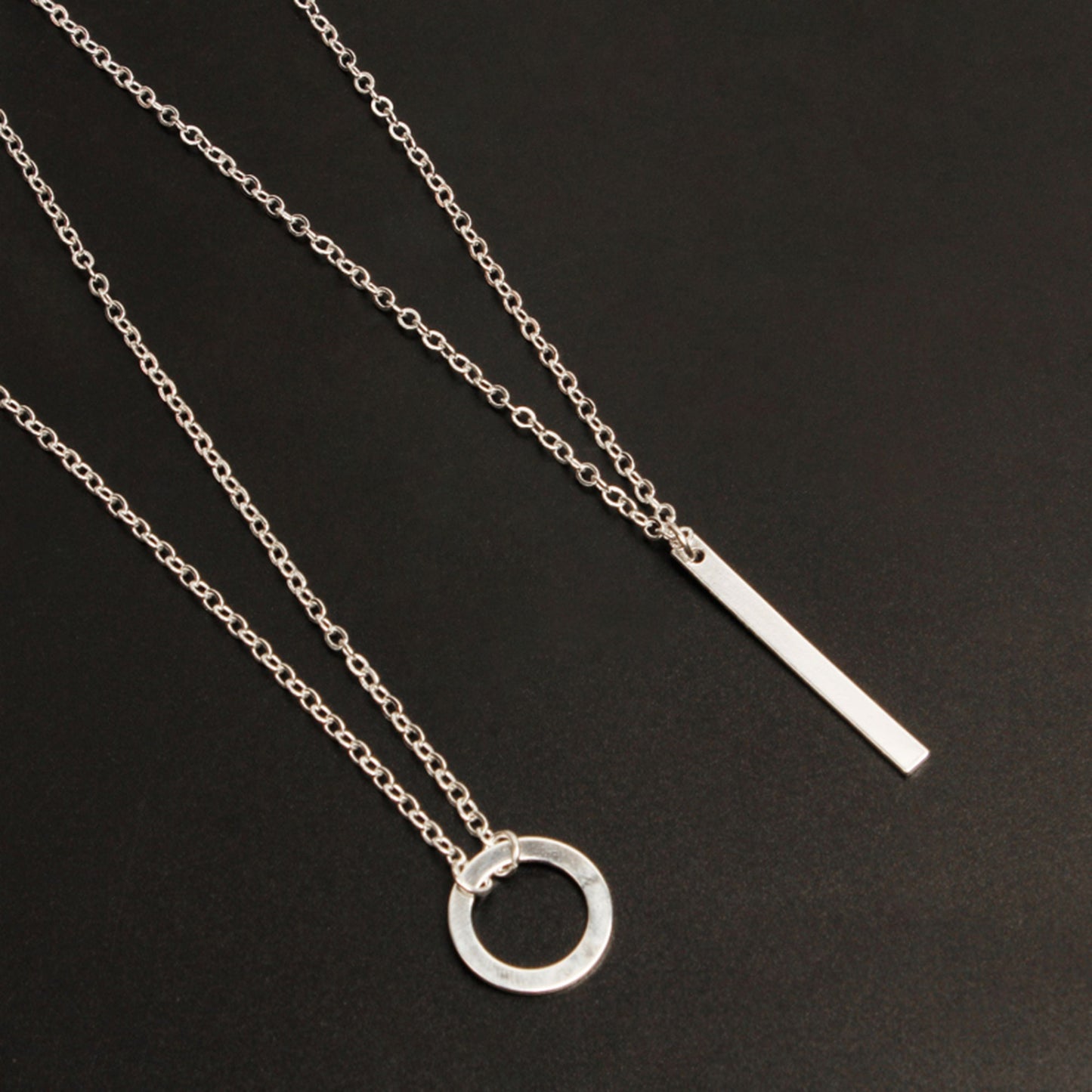 💎 Silver Layered Chain Bar Pendant Necklace for Women & Girls ✨