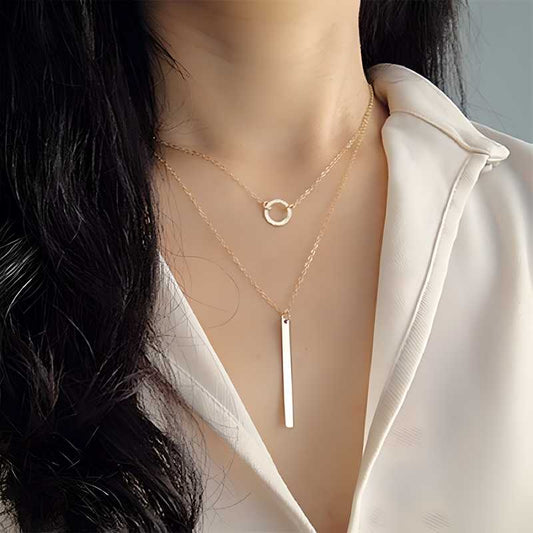 💎 Silver Layered Chain Bar Pendant Necklace for Women & Girls ✨