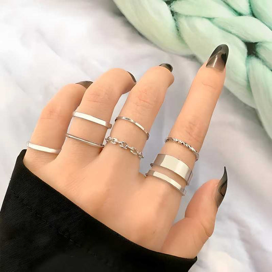 💍 Silver-Plated Trending Ring Set for Women (7 Pcs) ✨